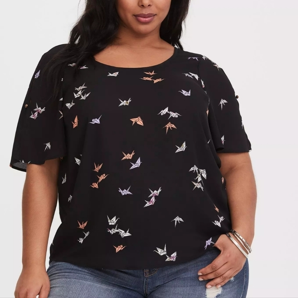 Torrid Black Top with Colorful Origami Print